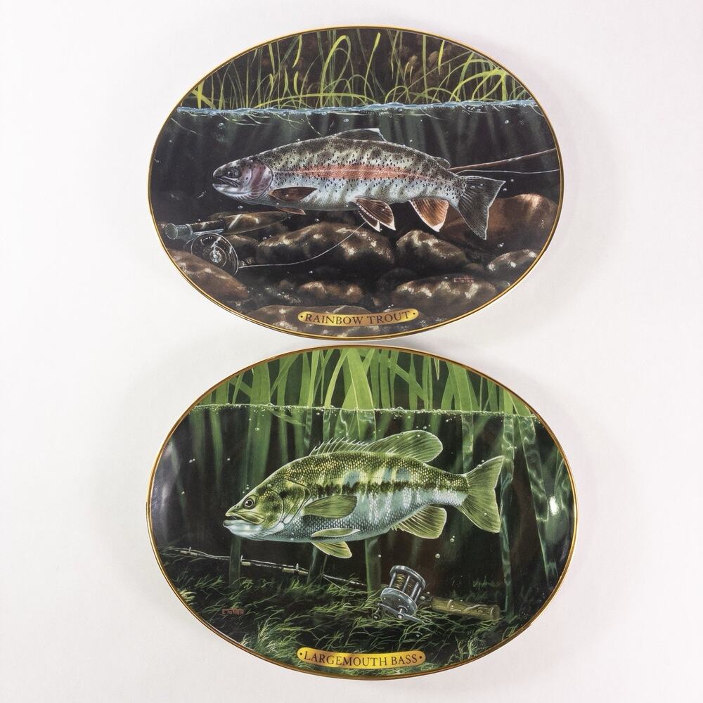 2 Vtg 1994 Bradford Exchange Bass & Rainbow Trout Collector's Plate Ed. Totten
